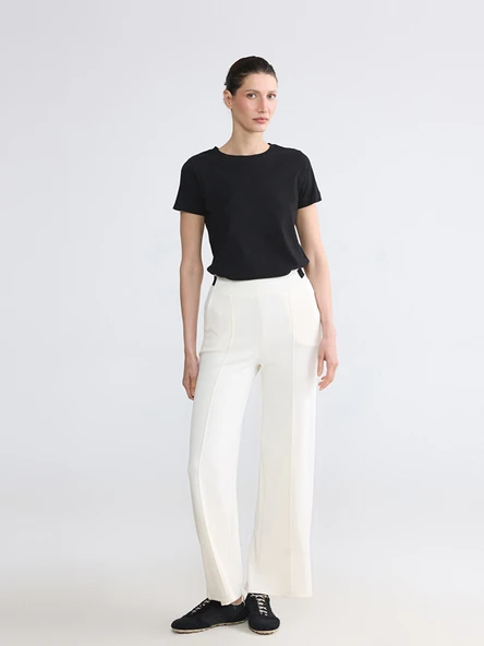 LCWAIKIKI Classic Ekru Beli Lastikli Soft Touch Kadın Eşofman Altı ürün görseli 1