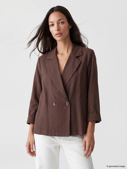 LCW EVERYDAY Kahverengi Kruvaze Yaka Kadın Blazer Ceket ürün görseli 1