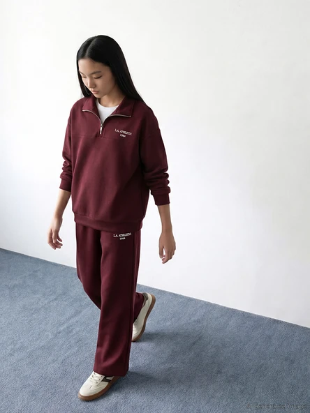 LCW Modest Mürdüm L.A. Athletic Nakışlı Soft Touch Kadın Eşofman Altı ürün görseli 1
