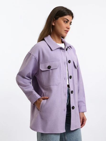 LCW Vision Lila Oversize Kadın Gömlek Ceket - Resim 8