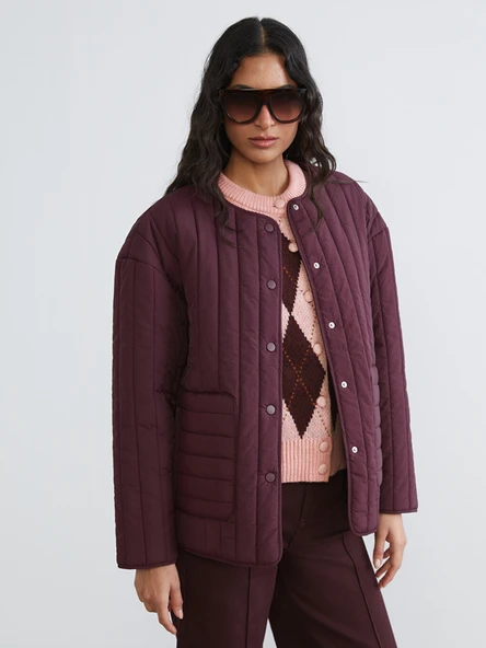 LCW Modest Bordo Bisiklet Yaka Oversize Kadın Ceket ürün görseli 1