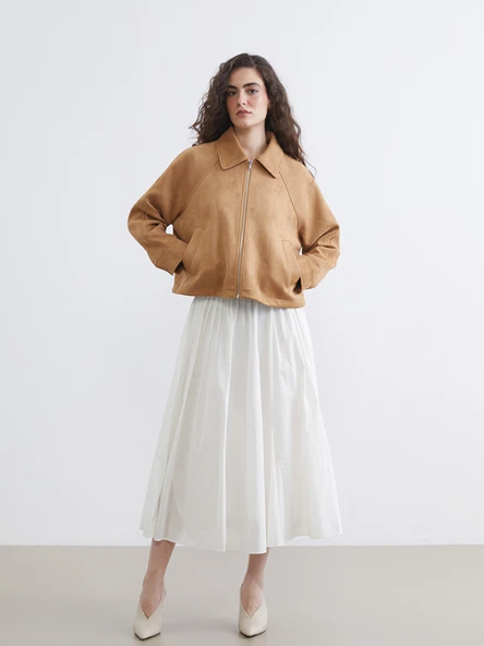 LCW Vision Bej Oversize Kadın Süet Görünümlü Ceket - Resim 5
