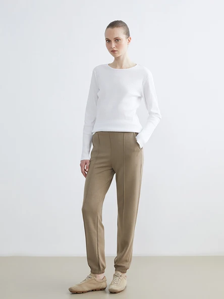 LC WAIKIKI Bej Beli Lastikli Soft Touch Kadın Jogger Eşofman Altı ürün görseli 1