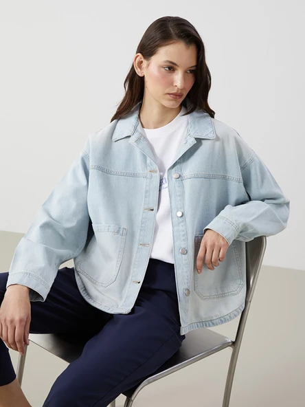 LCW Vision İndigo Oversize Kadın Jean Gömlek Ceket ürün görseli 1