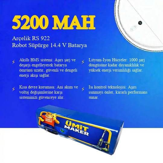 Arçelik RS 922 Robot Süpürge 5200 mAh Batarya - Resim 3