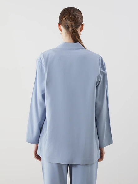 LCW Modest Mavi Oversize Kadın Blazer Ceket - Resim 4