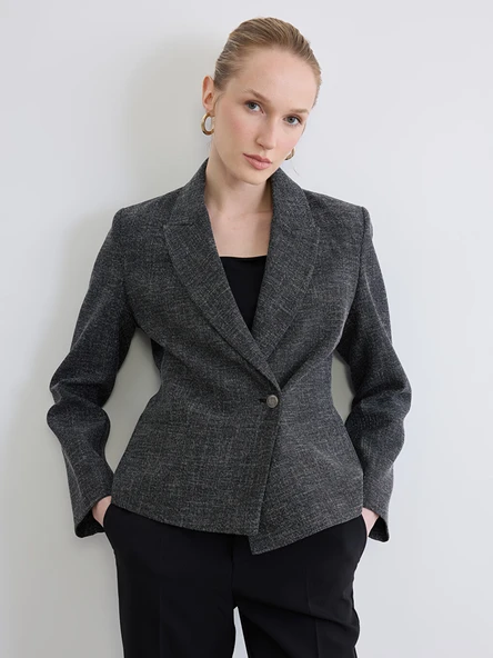 LCW STUDIO Gri Kruvaze Yaka Dokulu Kadın Blazer Ceket ürün görseli 1