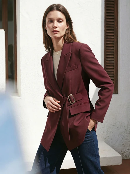 LCW Modest Bordo Kruvaze Yaka Kadın Blazer Ceket ürün görseli 1