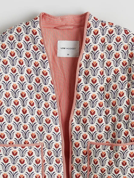 LCW Modest Turuncu Çiçekli Oversize Kadın Ceket - Resim 7