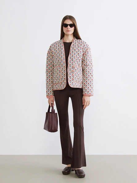 LCW Modest Turuncu Çiçekli Oversize Kadın Ceket - Resim 2