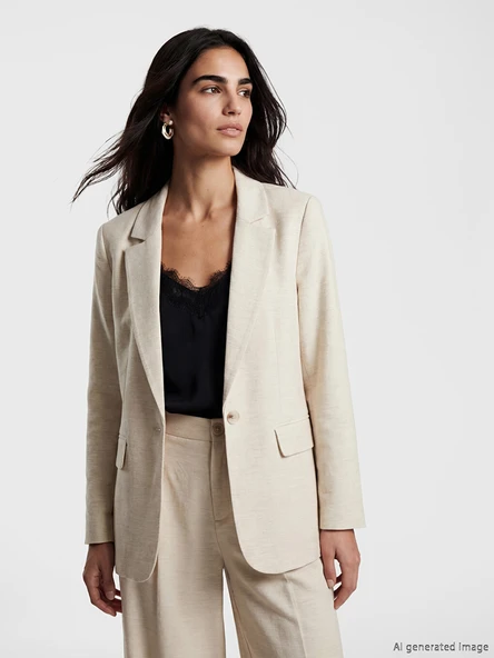 LCW Vision Bej Keten Karışımlı Kadın Blazer Ceket ürün görseli 1