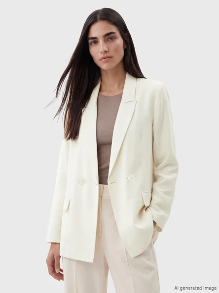 LCW STUDIO Beyaz Kruvaze Yaka Kadın Blazer Ceket ürün görseli 1