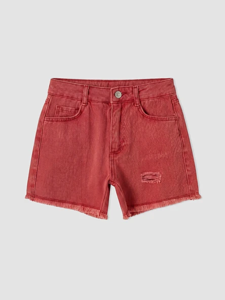 LCW Kids Kırmızı Yırtık Detaylı Kız Çocuk Jean Şort ürün görseli 1