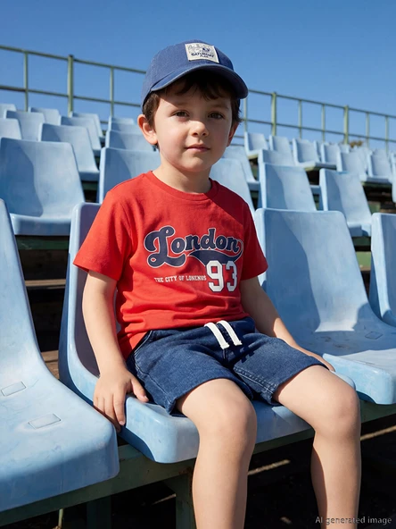 LCW Kids Kırmızı Bisiklet Yaka London Baskılı Erkek Çocuk Tişört ürün görseli 1