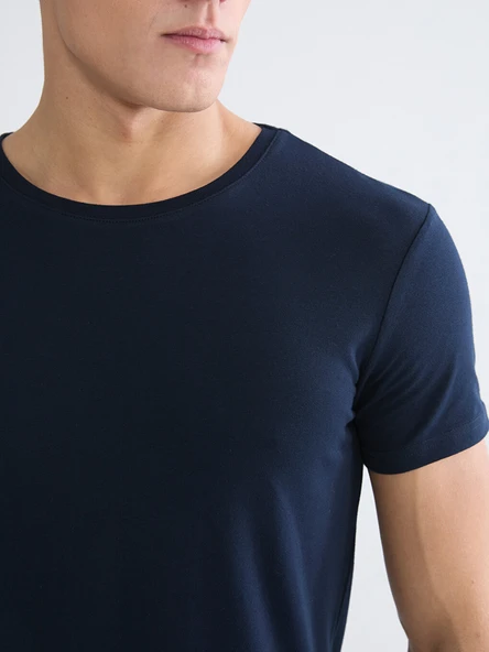 LC WAIKIKI Lacivert Slim Fit İnce Basic Tişört - Resim 3