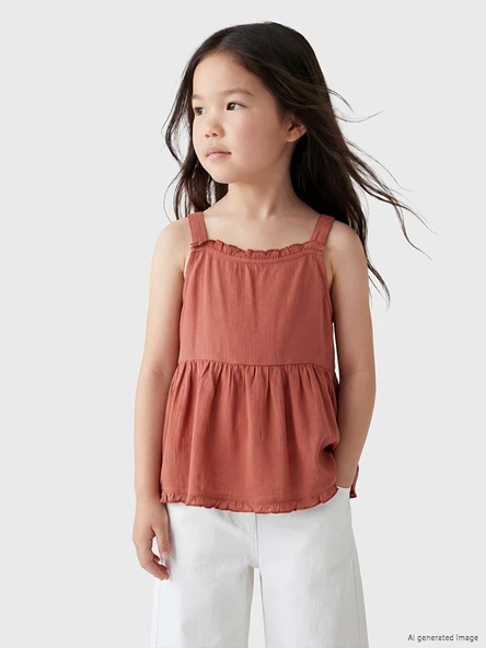 LCW Kids Kırmızı Kare Yaka Fırfırlı Kız Çocuk Bluz ürün görseli 1