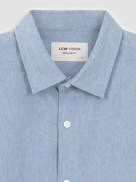 LCW Vision Mavi Regular Fit Armürlü Erkek Gömlek - Resim 7