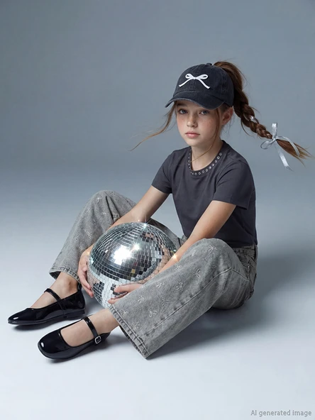 LCW Kids Karışık Wideleg Taşlı Kız Çocuk Jean Pantolon ürün görseli 1