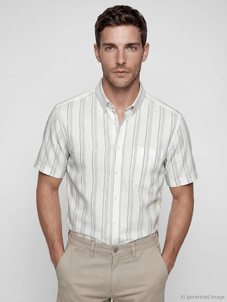 LCWAIKIKI Classic Yeşil Regular Fit Armürlü Erkek Gömlek ürün görseli 1