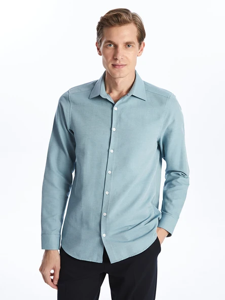 LCW BUSINESS Yeşil Slim Fit Uzun Kollu Oxford Erkek Gömlek ürün görseli 1