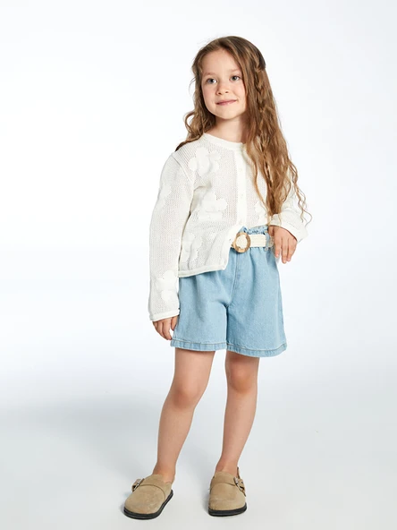 LCW Kids İndigo Beli Lastikli Kemerli Kız Çocuk Şort ürün görseli 1