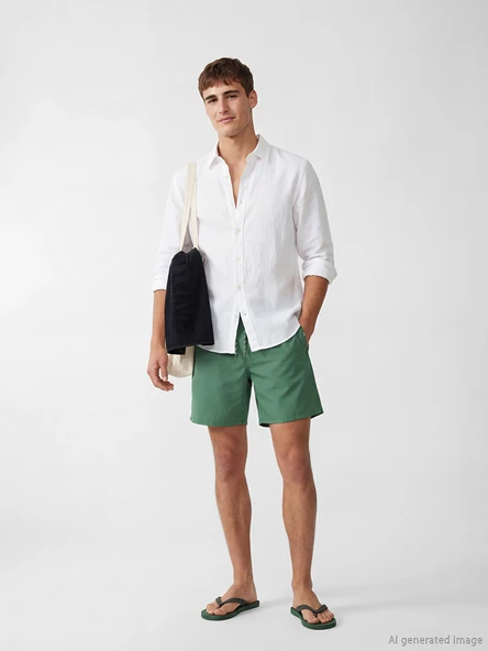 LCW SWIMWEAR Yeşil Kısa Boy Erkek Deniz Şortu ürün görseli 1