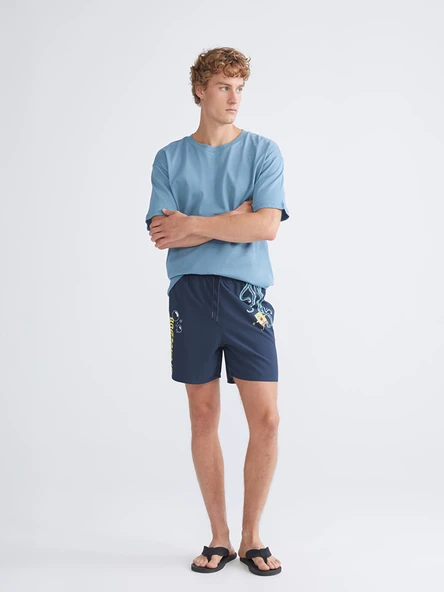 LCW SWIMWEAR Lacivert Kısa Boy Sünger Bob Baskılı Erkek Deniz Şortu ürün görseli 1