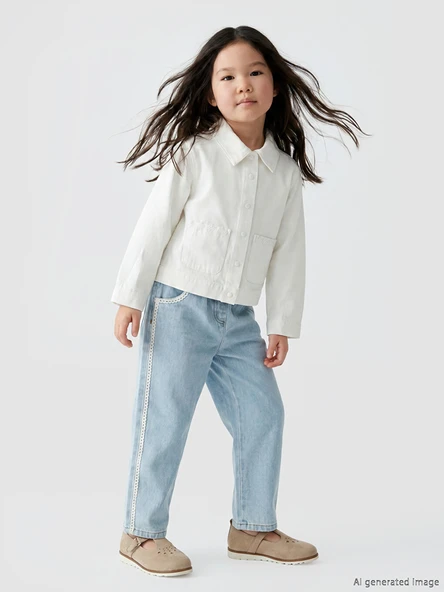 LCW Kids Mavi Yanları Şerit Detaylı Kız Çocuk Jean Pantolon ürün görseli 1