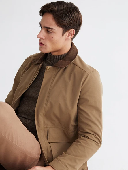 LCWAIKIKI Classic Kahverengi  Kadife Yaka Gabardin Erkek Ceket ürün görseli 1
