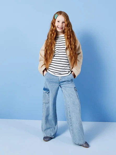 LCW Kids Mavi Beli Ayarlanabilir Lastikli Kız Çocuk Jean Pantolon ürün görseli 1