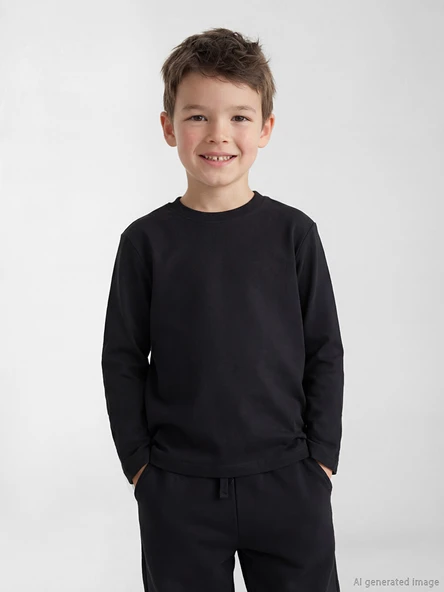 LCW Kids Siyah Bisiklet Yaka Erkek Çocuk Tişört ürün görseli 1