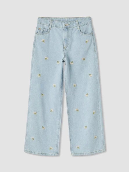 LCW Kids Mavi Wideleg Çiçekli Kız Çocuk Jean Pantolon ürün görseli 1