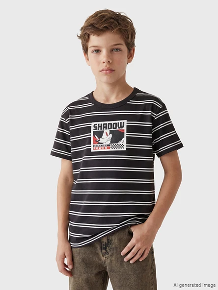 LCW Kids Siyah Bisiklet Yaka Sonic Baskılı Erkek Çocuk Tişört ürün görseli 1