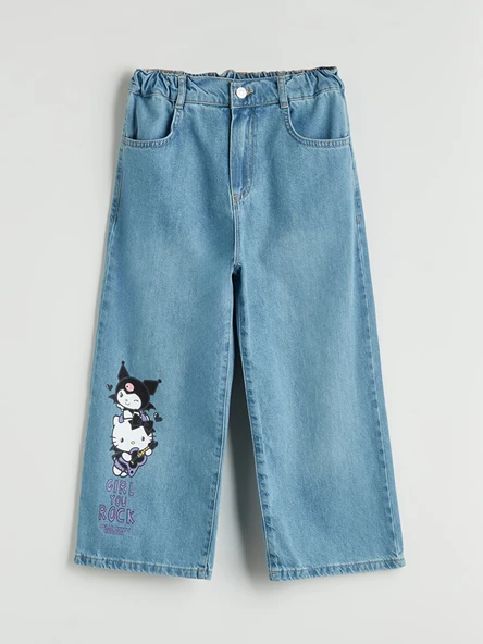 LCW Kids İndigo Wideleg Hello Kitty Baskılı Kız Çocuk Jean Pantolon ürün görseli 1
