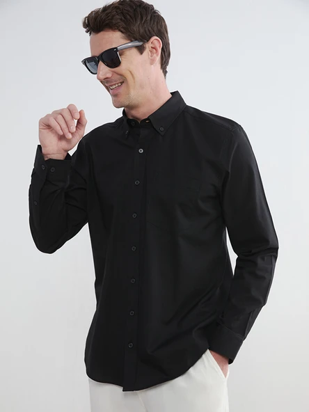 LCWAIKIKI Classic Siyah Regular Fit Oxford Erkek Gömlek ürün görseli 1