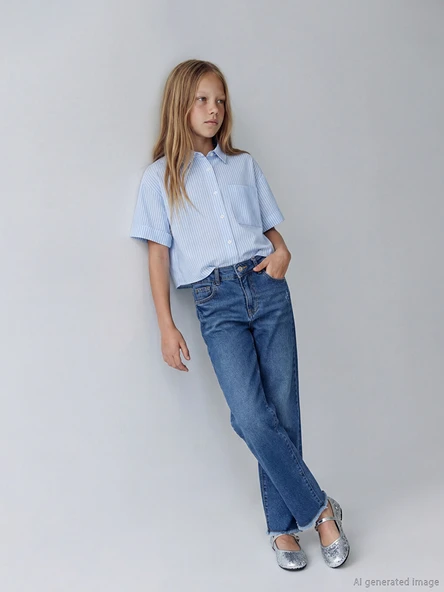 LCW Kids İndigo Straight Fit Kız Çocuk Jean Pantolon ürün görseli 1