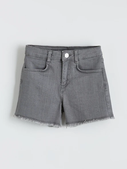 LC WAIKIKI Gri Loose Fit Kız Çocuk Jean Şort ürün görseli 1
