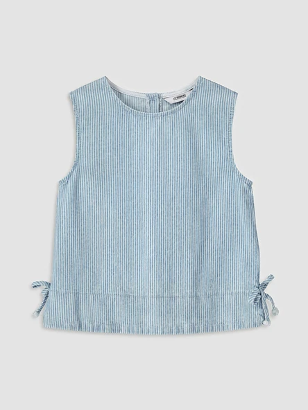 LCW Kids İndigo Çizgili Kız Çocuk Jean Bluz ürün görseli 1