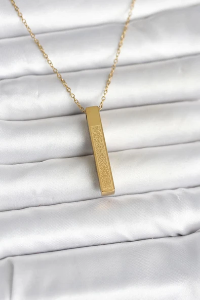 Nevamel® 316L Çelik Gold Renk Ayetel Kürsi Yazılı Bar Çubuk Kolye 5886 ürün görseli 1