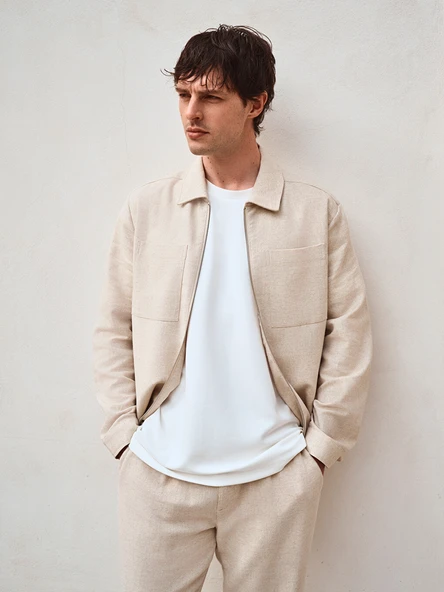 LCW Vision Bej Slim Fit Gömlek Yaka %100 Keten Erkek Ceket ürün görseli 1