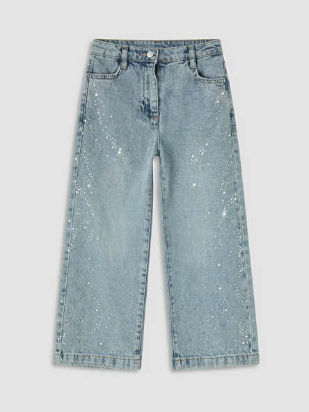 LCW Kids İndigo Taş İşlemeli Kız Çocuk Jean Pantolon ürün görseli 1
