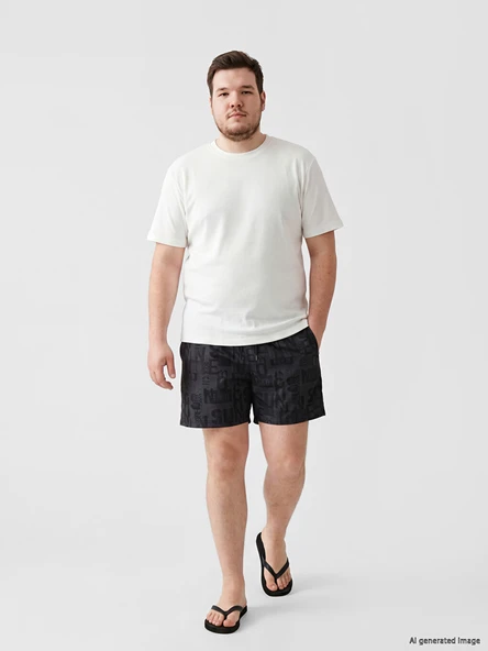 LCW SWIMWEAR Siyah Kısa Boy Desenli Erkek Deniz Şortu ürün görseli 1