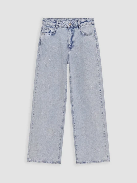 LCW Kids Mavi Wideleg Taşlı Kız Çocuk Jean Pantolon ürün görseli 1