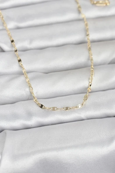 Nevamel® CM 14K Gold Renk Yassı Gemici Zincir Model 60 cm Kadın Kolye 5886 ürün görseli 1