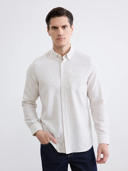 LCWAIKIKI Classic Bej Regular Fit Armürlü Erkek Gömlek ürün görseli 1