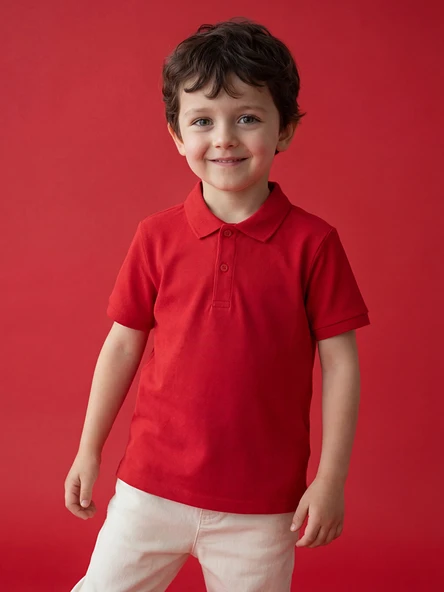 LCW Kids Kırmızı Polo Yaka Erkek Çocuk Pike Tişört ürün görseli 1
