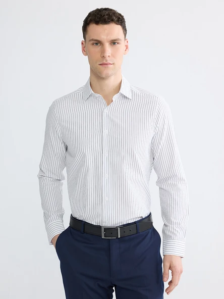 LCW BUSINESS Beyaz Slim Fit Çizgili Poplin Erkek Gömlek ürün görseli 1
