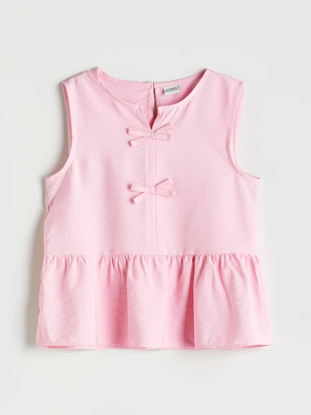 LCW Kids Pembe Kaçık Yaka Fiyonk Detaylı Kız Çocuk Bluz ürün görseli 1