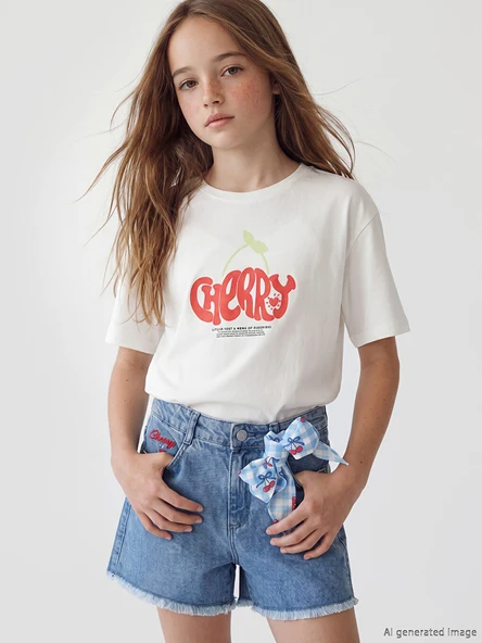 LCW Kids Mavi Kız Çocuk Jean Şort ve Saç Bandı ürün görseli 1