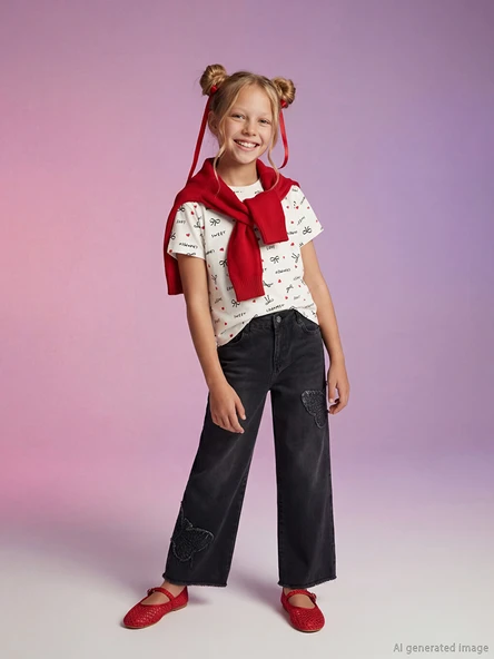 LCW Kids Siyah Wideleg Kız Çocuk Jean Pantolon ürün görseli 1